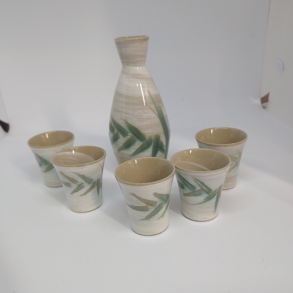 Vintage PCDG Sake Set Ceramic Hand Painted Bamboo